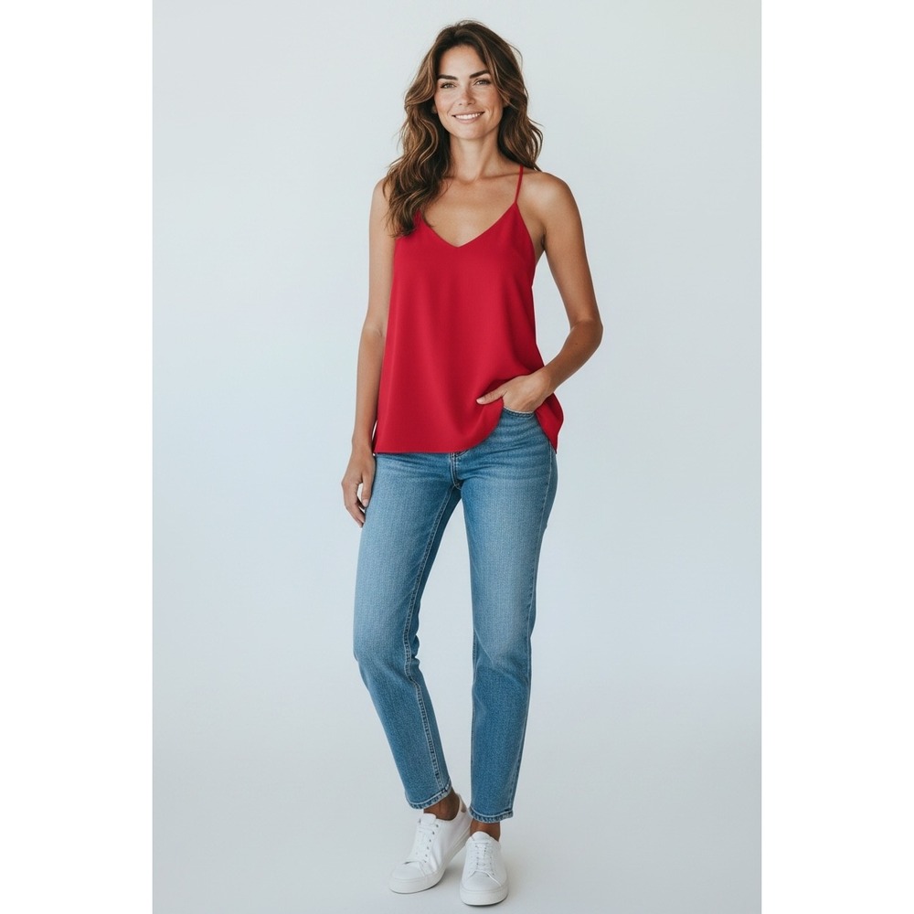 Adrienne Red Crisscross Strappy Tank Top Women's Large NWT